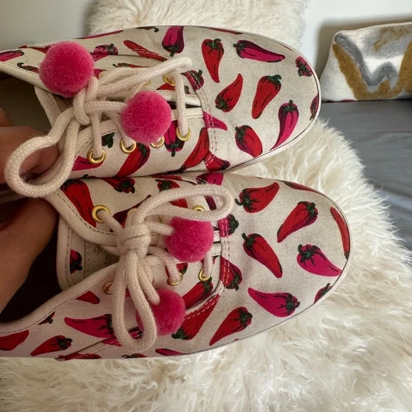 Keds x Kate Soade Women's White and Pink spicy Chili Pepper Sneakers Pom pom 7 - Picture 2 of 11